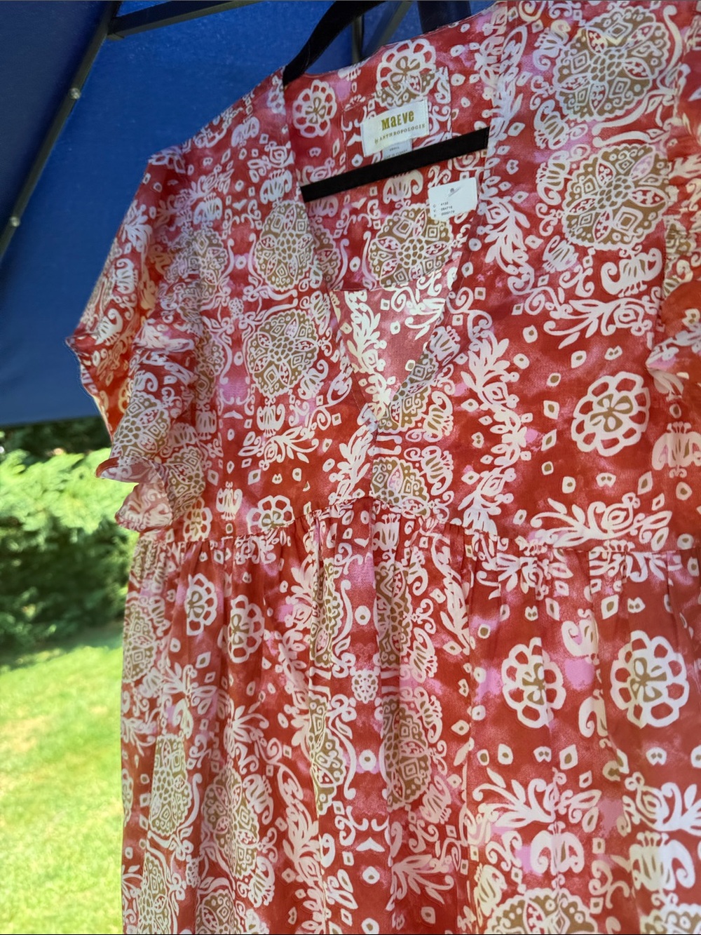 MWT ANTHRO Maeve Coral-Pink Medallion Ruffle Dress SMALL